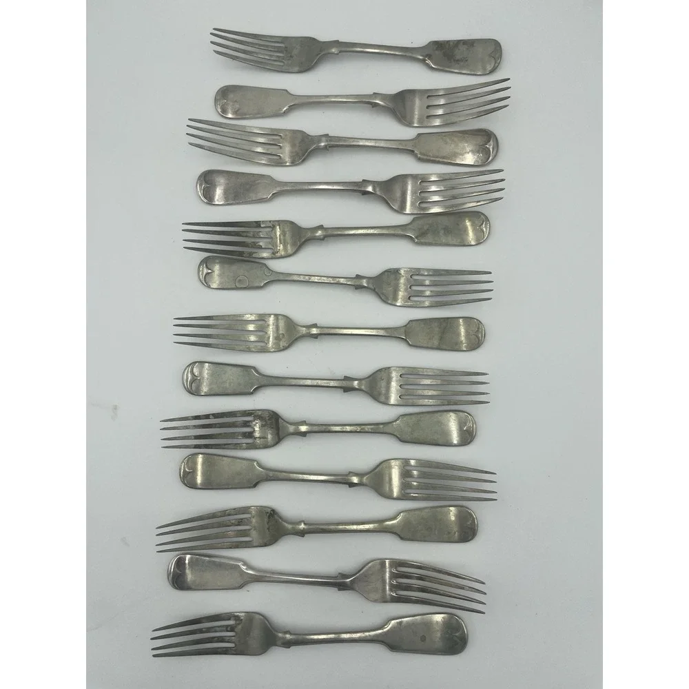 Vtg Silvera Nevada Silver Fiddle Tipped Pattern Lot of‎ 13  Silverplate Forks